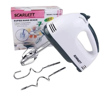Scarlet Electric 7 Speed Hand Mixer with 4 Pieces Stainless Blender, Bitter for Cake/Cream Mix, Food Blender, Beater for Kitchen Beater for Cake, white