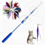 Interactive Cat Feather Toy Feather Teaser Stick Wand Pet Retractable Feather Bell Refill Replacement Catcher Product for Kitten