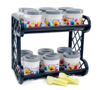 Multi Rack Set With 12 Pieces Container (non transparent) & Black Multi Rack For kitchen, Storage Groceries and Multipurpose