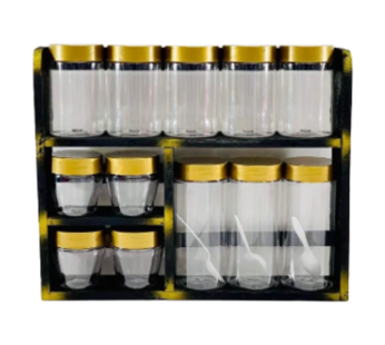 Wooden Spice Rack with Glass Jars, 650ml, 450ml, 250ml Containers, 2-Level Organizer